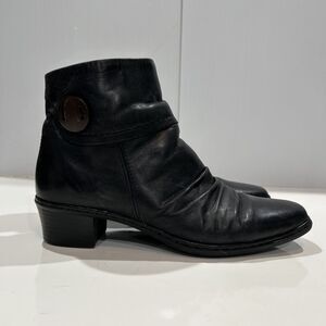 Rieker Women’s 38 Black Leather Moto City Ankle Slouch Boots Fleece Lined